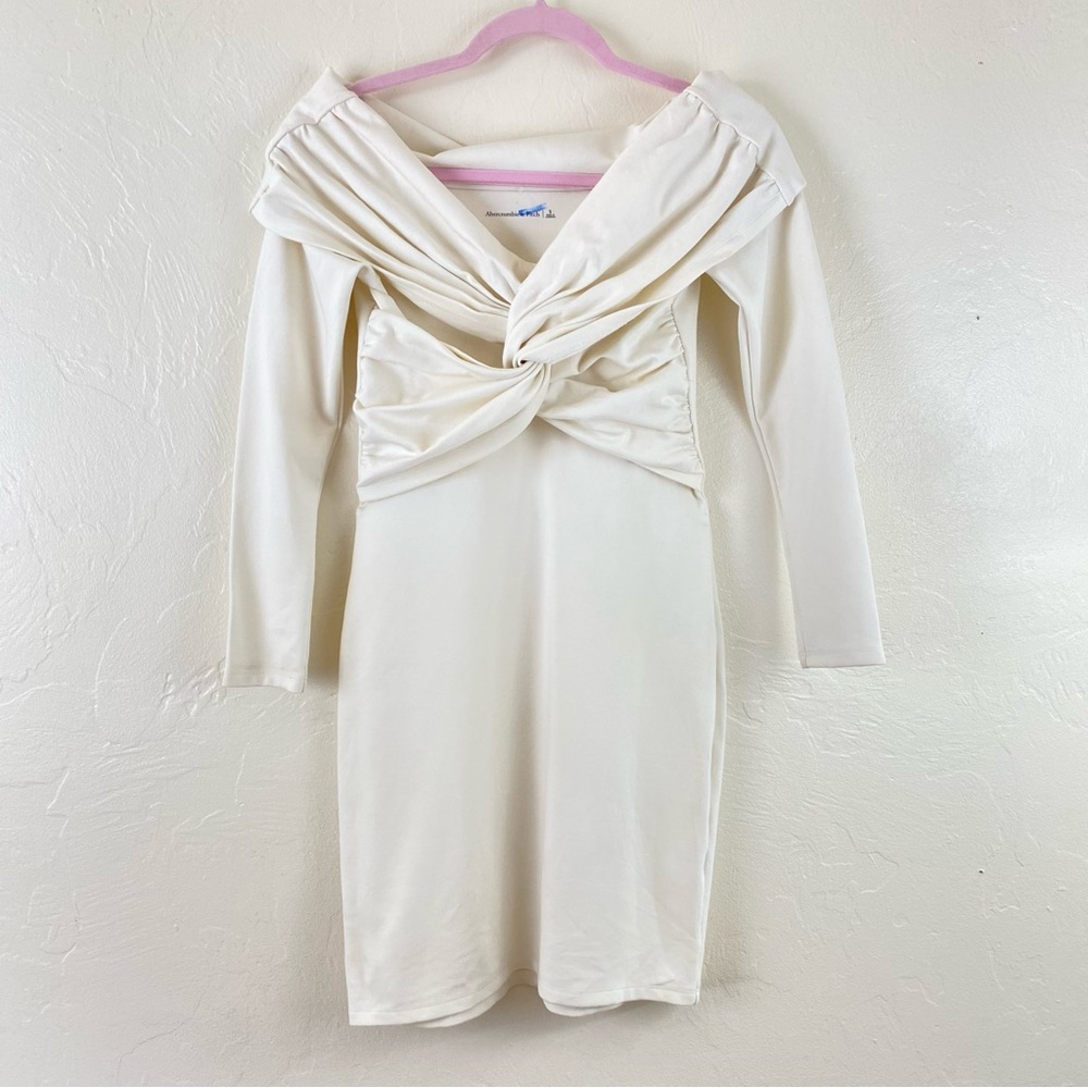 Abercrombie & Fitch Size Small Ivory Beige Jersey Knit Off Shoulder Midi Dress